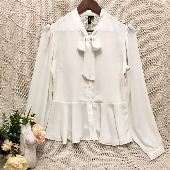 Marciano Tops - Marciano Peplum Blouse with Tie/Bow tie